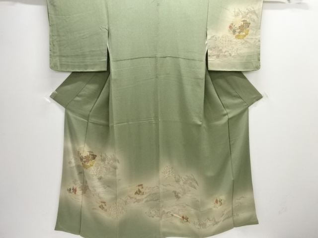 未使用品　縮緬地　時代人物風景模様一つ紋訪問着